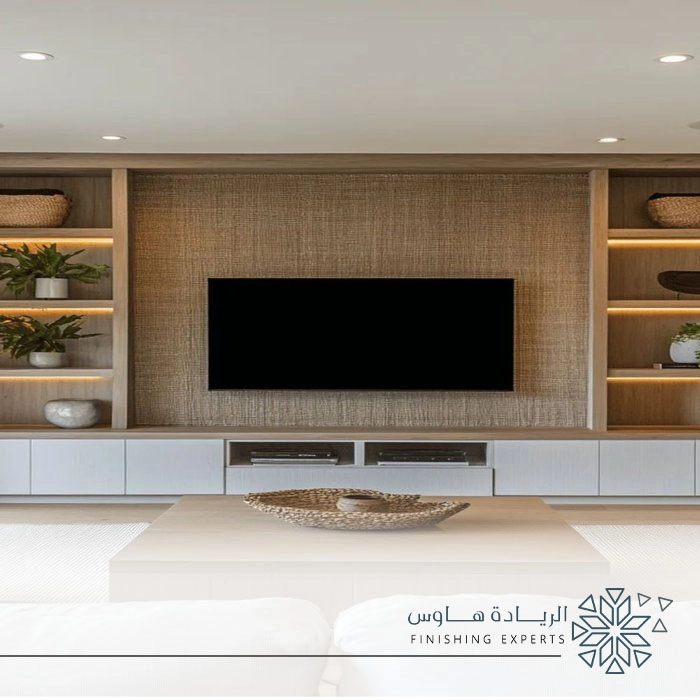مكتبة تلفزيون خشب معلقة بالرياض