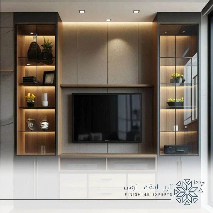 تصميم مكتبات تلفزيون مع اضاءة بالرياض