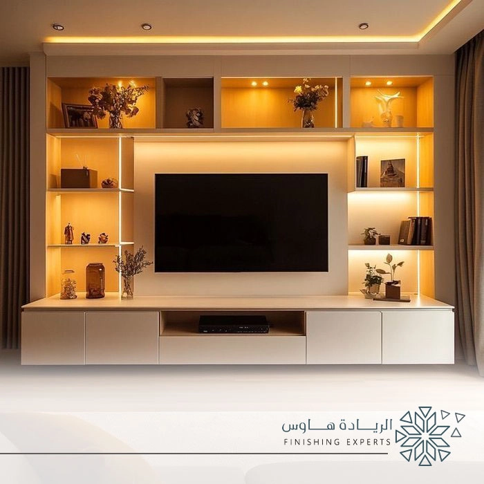 تصميم مكتبات تلفزيون مع اضاءة بالرياض